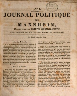 Journal politique de Mannheim (Gazette des Deux-Ponts) Montag 2. Januar 1809