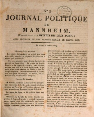 Journal politique de Mannheim (Gazette des Deux-Ponts) Dienstag 3. Januar 1809