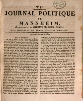 Journal politique de Mannheim (Gazette des Deux-Ponts) Dienstag 31. Januar 1809