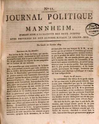 Journal politique de Mannheim (Gazette des Deux-Ponts) Montag 20. Februar 1809