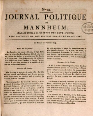 Journal politique de Mannheim (Gazette des Deux-Ponts) Dienstag 21. Februar 1809