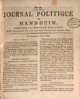 Journal politique de Mannheim (Gazette des Deux-Ponts) Mittwoch 22. Februar 1809