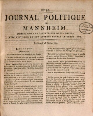 Journal politique de Mannheim (Gazette des Deux-Ponts) Samstag 25. Februar 1809