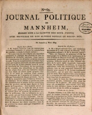 Journal politique de Mannheim (Gazette des Deux-Ponts) Samstag 4. März 1809