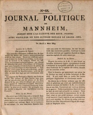 Journal politique de Mannheim (Gazette des Deux-Ponts) Dienstag 7. März 1809