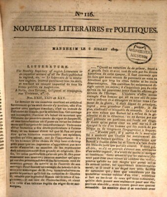 Nouvelles littéraires et politiques (Gazette des Deux-Ponts) Donnerstag 6. Juli 1809