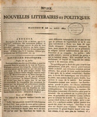 Nouvelles littéraires et politiques (Gazette des Deux-Ponts) Donnerstag 10. August 1809