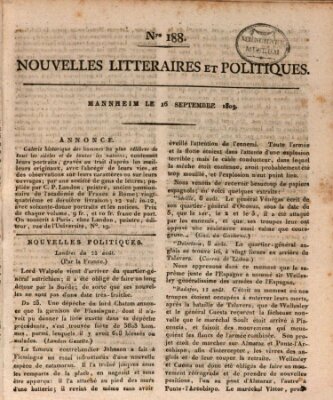 Nouvelles littéraires et politiques (Gazette des Deux-Ponts) Samstag 16. September 1809