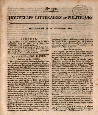 Nouvelles littéraires et politiques (Gazette des Deux-Ponts) Montag 18. September 1809