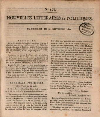 Nouvelles littéraires et politiques (Gazette des Deux-Ponts) Monday 25. September 1809