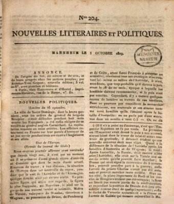 Nouvelles littéraires et politiques (Gazette des Deux-Ponts) Montag 2. Oktober 1809