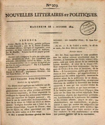 Nouvelles littéraires et politiques (Gazette des Deux-Ponts) Samstag 7. Oktober 1809