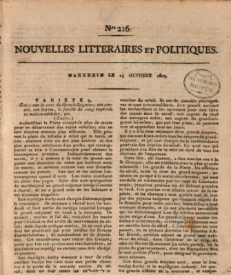 Nouvelles littéraires et politiques (Gazette des Deux-Ponts) Samstag 14. Oktober 1809