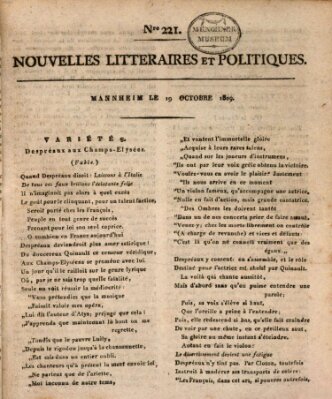 Nouvelles littéraires et politiques (Gazette des Deux-Ponts) Donnerstag 19. Oktober 1809