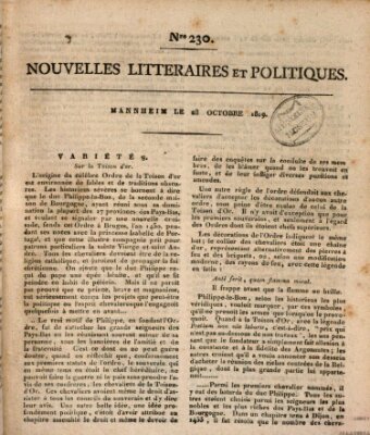 Nouvelles littéraires et politiques (Gazette des Deux-Ponts) Samstag 28. Oktober 1809