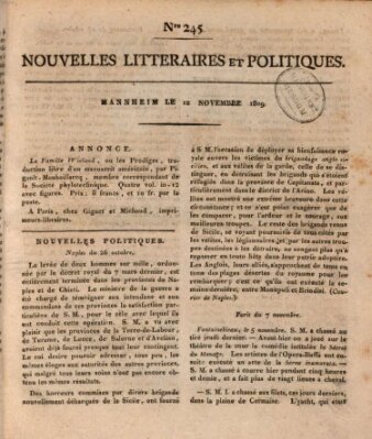 Nouvelles littéraires et politiques (Gazette des Deux-Ponts) Sonntag 12. November 1809