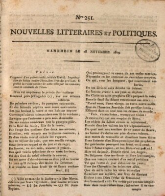 Nouvelles littéraires et politiques (Gazette des Deux-Ponts) Samstag 18. November 1809