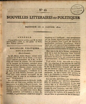 Nouvelles littéraires et politiques (Gazette des Deux-Ponts) Donnerstag 11. Januar 1810