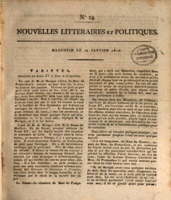 Nouvelles littéraires et politiques (Gazette des Deux-Ponts) Sonntag 14. Januar 1810