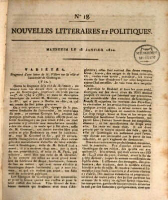 Nouvelles littéraires et politiques (Gazette des Deux-Ponts) Donnerstag 18. Januar 1810