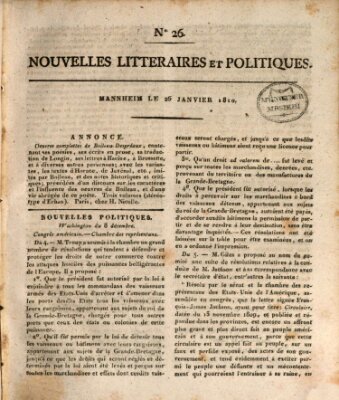 Nouvelles littéraires et politiques (Gazette des Deux-Ponts) Freitag 26. Januar 1810