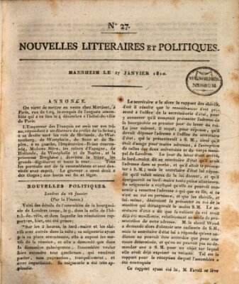 Nouvelles littéraires et politiques (Gazette des Deux-Ponts) Samstag 27. Januar 1810