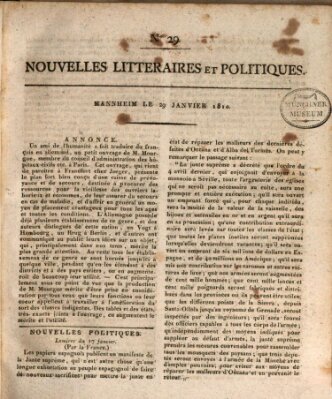 Nouvelles littéraires et politiques (Gazette des Deux-Ponts) Montag 29. Januar 1810