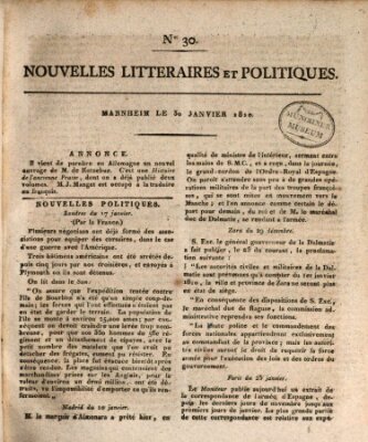 Nouvelles littéraires et politiques (Gazette des Deux-Ponts) Dienstag 30. Januar 1810