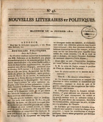 Nouvelles littéraires et politiques (Gazette des Deux-Ponts) Samstag 10. Februar 1810