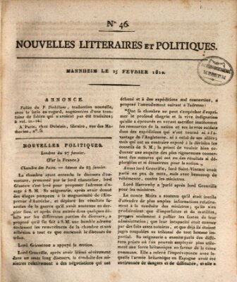 Nouvelles littéraires et politiques (Gazette des Deux-Ponts) Donnerstag 15. Februar 1810