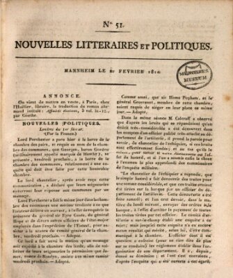 Nouvelles littéraires et politiques (Gazette des Deux-Ponts) Dienstag 20. Februar 1810