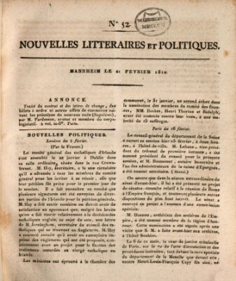 Nouvelles littéraires et politiques (Gazette des Deux-Ponts) Mittwoch 21. Februar 1810