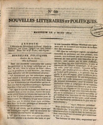 Nouvelles littéraires et politiques (Gazette des Deux-Ponts) Donnerstag 1. März 1810