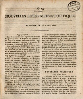 Nouvelles littéraires et politiques (Gazette des Deux-Ponts) Donnerstag 15. März 1810