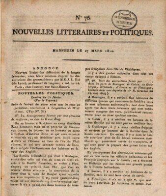 Nouvelles littéraires et politiques (Gazette des Deux-Ponts) Samstag 17. März 1810