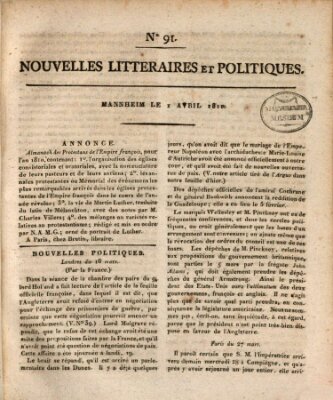 Nouvelles littéraires et politiques (Gazette des Deux-Ponts) Sonntag 1. April 1810