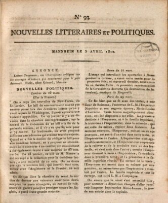 Nouvelles littéraires et politiques (Gazette des Deux-Ponts) Dienstag 3. April 1810