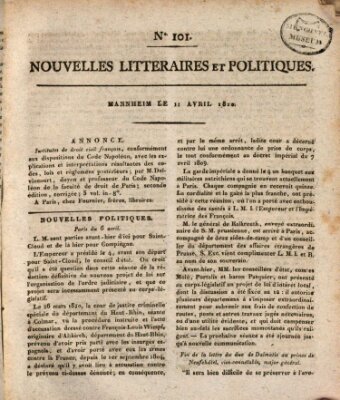 Nouvelles littéraires et politiques (Gazette des Deux-Ponts) Mittwoch 11. April 1810