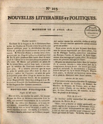 Nouvelles littéraires et politiques (Gazette des Deux-Ponts) Freitag 13. April 1810