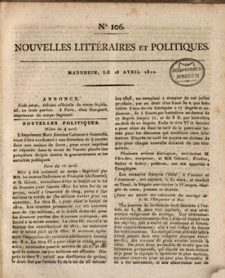 Nouvelles littéraires et politiques (Gazette des Deux-Ponts) Montag 16. April 1810