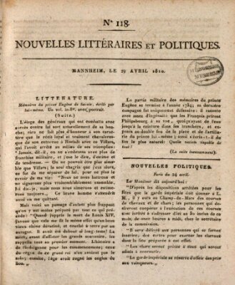 Nouvelles littéraires et politiques (Gazette des Deux-Ponts) Sonntag 29. April 1810