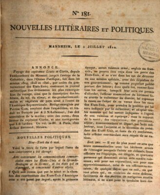 Nouvelles littéraires et politiques (Gazette des Deux-Ponts) Montag 2. Juli 1810