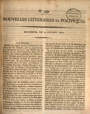 Nouvelles littéraires et politiques (Gazette des Deux-Ponts) Freitag 20. Juli 1810