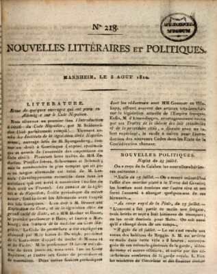 Nouvelles littéraires et politiques (Gazette des Deux-Ponts) Mittwoch 8. August 1810