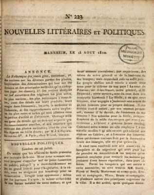 Nouvelles littéraires et politiques (Gazette des Deux-Ponts) Montag 13. August 1810