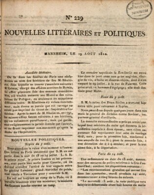 Nouvelles littéraires et politiques (Gazette des Deux-Ponts) Sonntag 19. August 1810