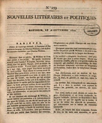 Nouvelles littéraires et politiques (Gazette des Deux-Ponts) Dienstag 18. September 1810