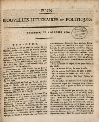 Nouvelles littéraires et politiques (Gazette des Deux-Ponts) Montag 8. Oktober 1810