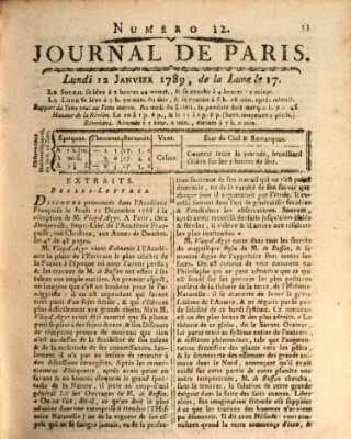 Journal de Paris 〈Paris〉 Montag 12. Januar 1789