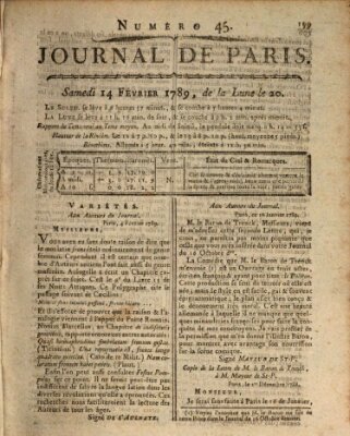 Journal de Paris 〈Paris〉 Samstag 14. Februar 1789